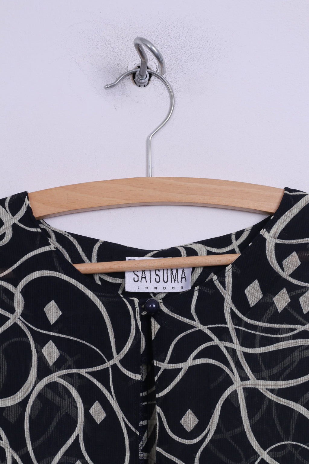 Sat Suma London Robe mi-longue imprimée bleu marine transparente à manches longues pour femme 16 XL 