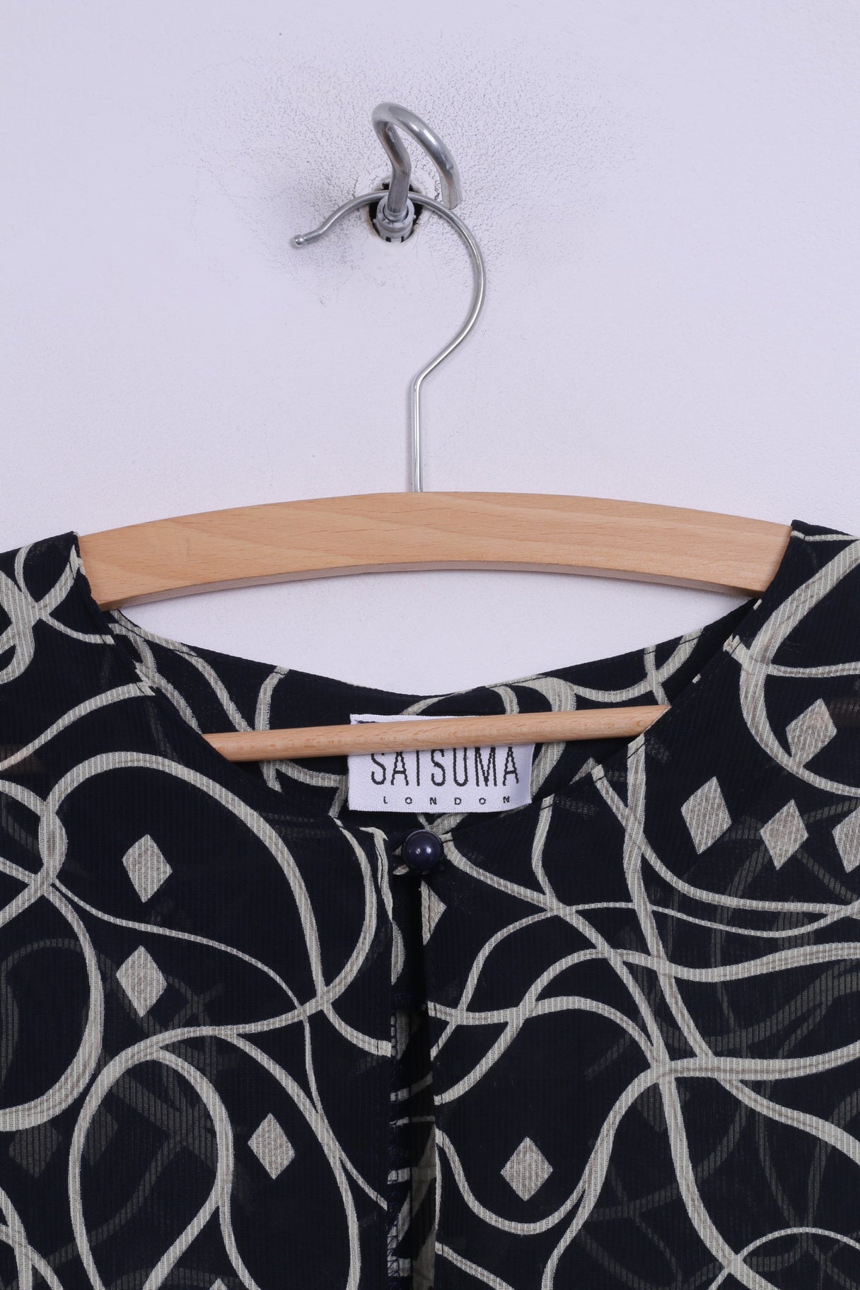 Sat Suma London Robe mi-longue imprimée bleu marine transparente à manches longues pour femme 16 XL 