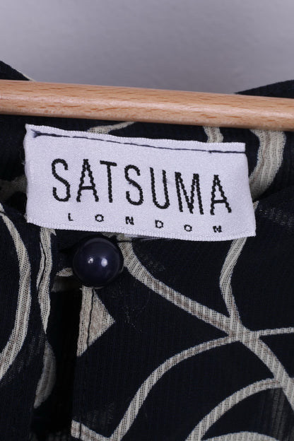 Sat Suma London Womens 16 XL Medium Dress Printed Navy Transparent Long Sleeve