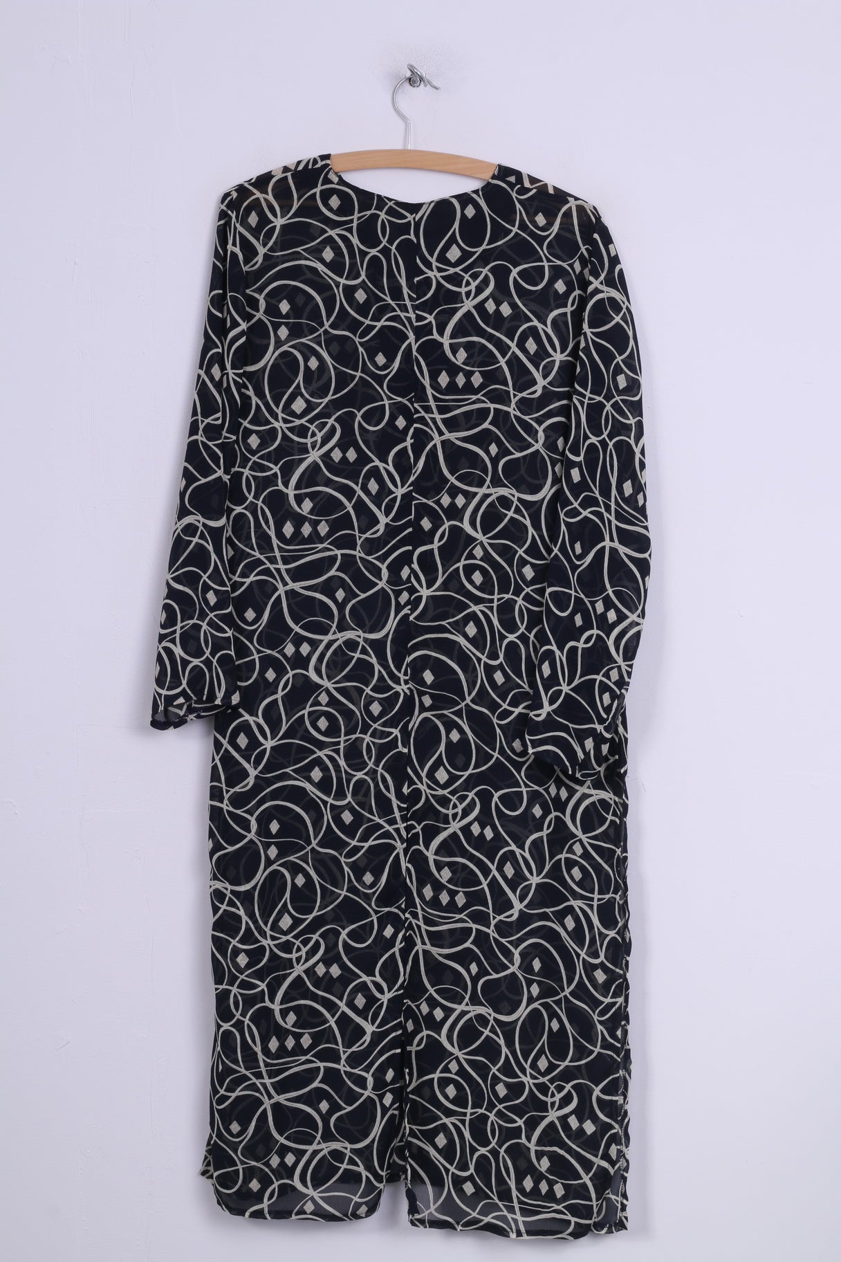 Sat Suma London Womens 16 XL Medium Dress Printed Navy Transparent Long Sleeve