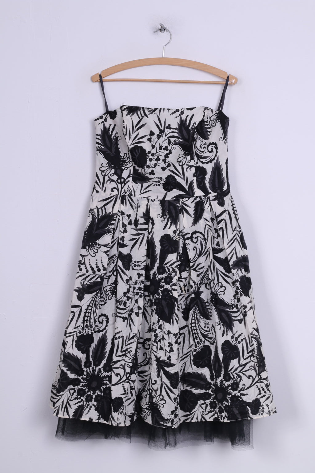 Florence + Fred Abito da skater a fascia da donna 14 M stampato bianco nero in cotone midi