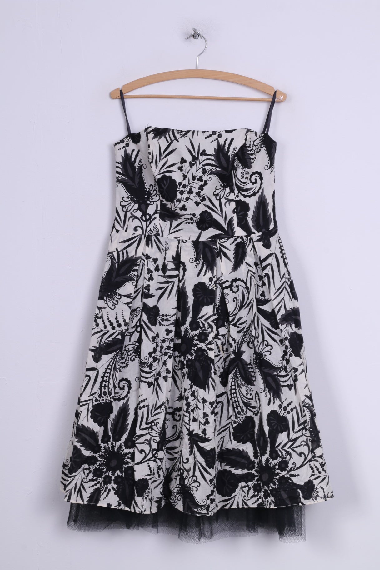 Florence + Fred Abito da skater a fascia da donna 14 M stampato bianco nero in cotone midi