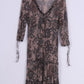 Boho Womens S Dress Brown Printed Transparent V Neck Vintage
