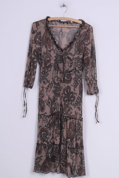 Robe Boho pour femmes, imprimé marron, Transparent, col en V, Vintage 