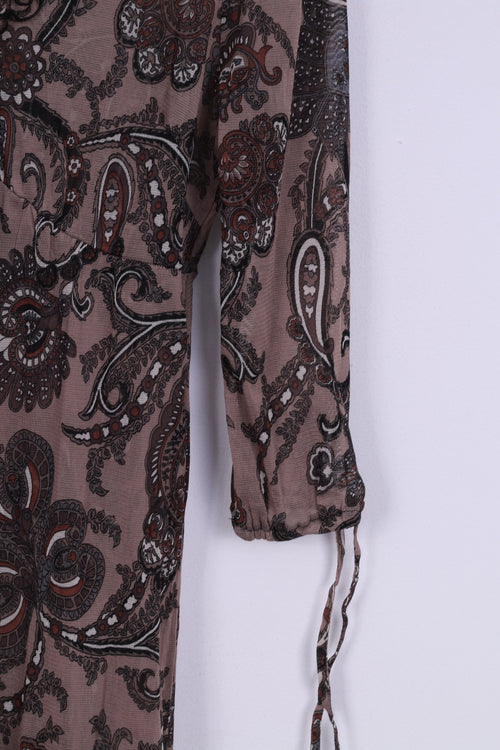 Robe Boho pour femmes, imprimé marron, Transparent, col en V, Vintage 