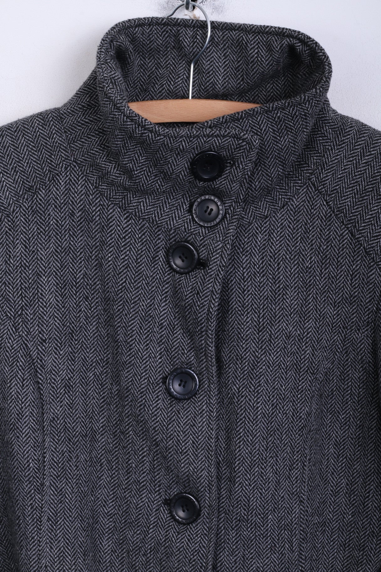 Fresh Made Womens L Jacket Single Breasted Herringbone Grey