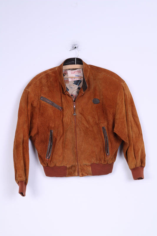 GATTO Femmes 36 Veste Bomber Cuir Brique Orange Épaulettes Zippées