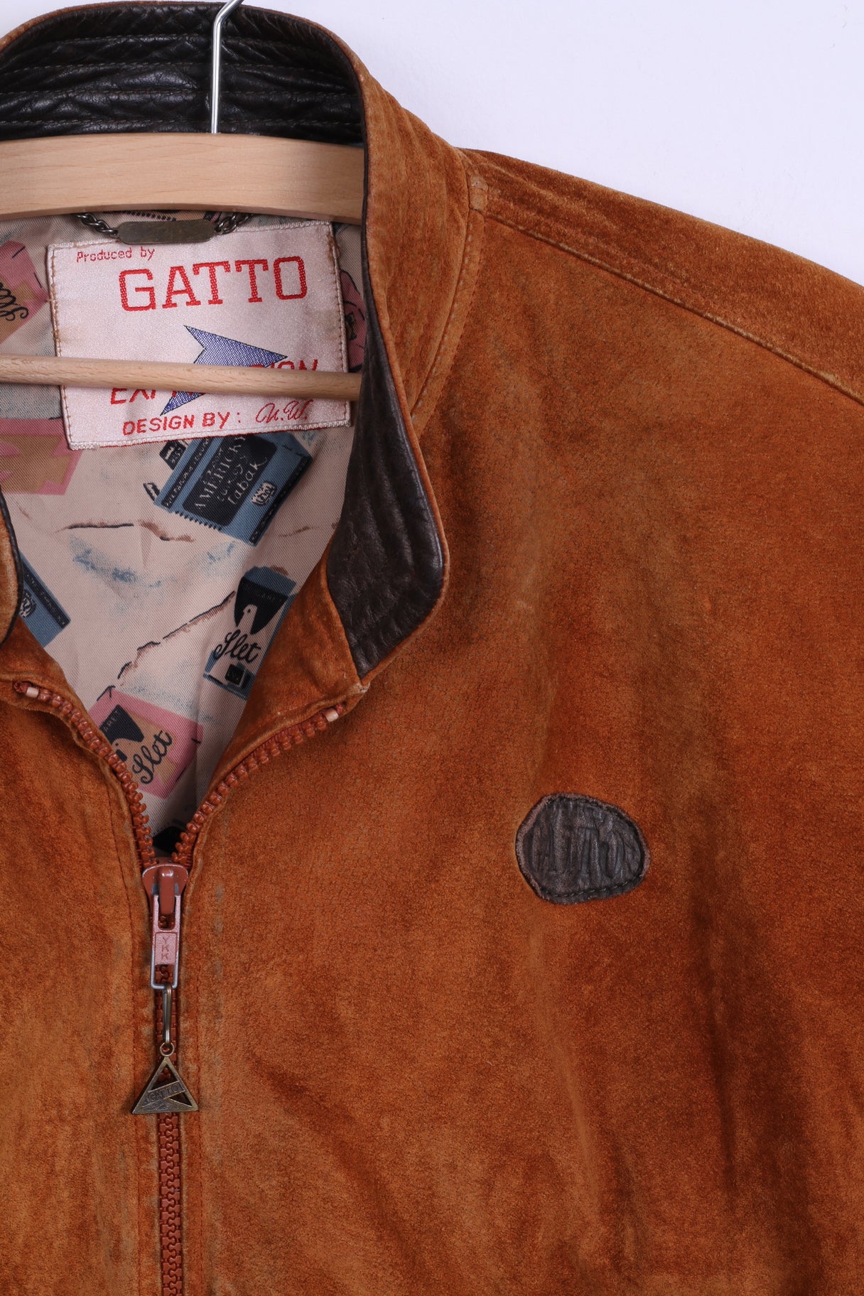 GATTO Femmes 36 Veste Bomber Cuir Brique Orange Épaulettes Zippées