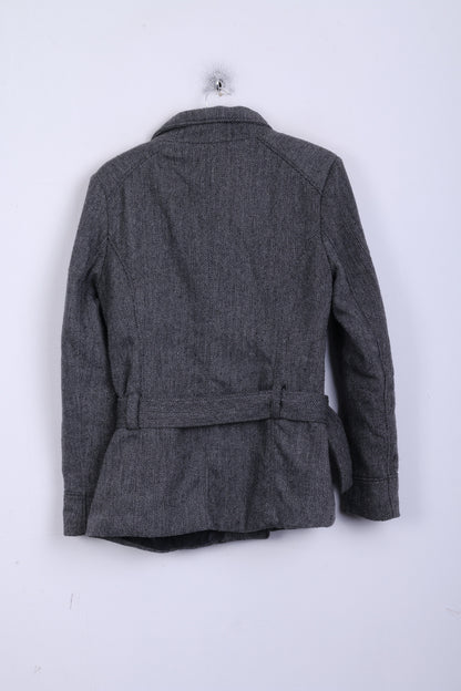 Fresh Made Womens L Jacket Single Breasted Herringbone Grey