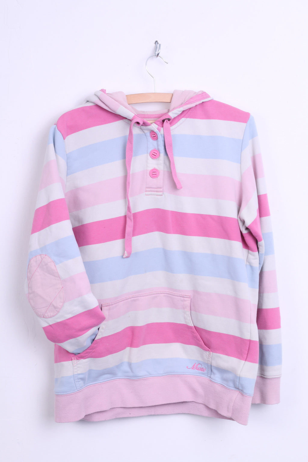 Musto Signature Womens L 42 Jumper Sweatshirt Hood Striped Cotton Pink - RetrospectClothes