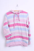Musto Signature Womens L 42 Jumper Sweatshirt Hood Striped Cotton Pink - RetrospectClothes