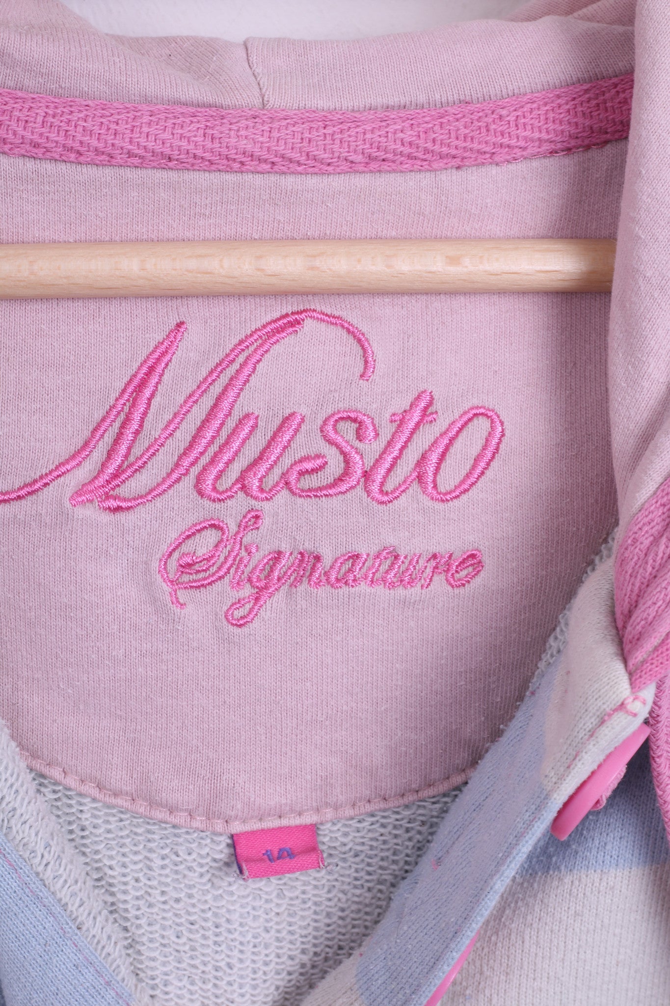 Musto Signature Womens L 42 Jumper Sweatshirt Hood Striped Cotton Pink - RetrospectClothes