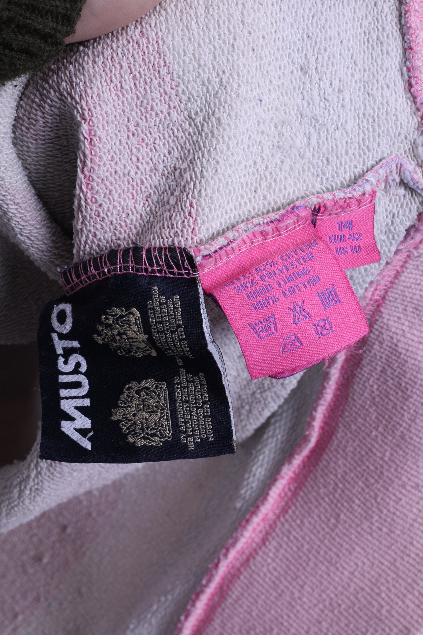 Musto Signature Womens L 42 Jumper Sweatshirt Hood Striped Cotton Pink - RetrospectClothes