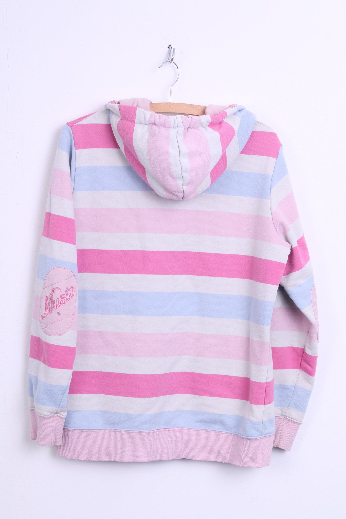 Musto Signature Womens L 42 Jumper Sweatshirt Hood Striped Cotton Pink - RetrospectClothes