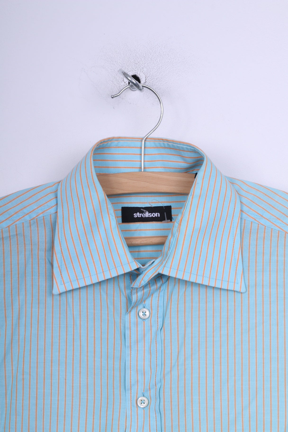 Strellson Uomo L 40 15.5 Camicia casual in cotone a righe blu manica corta