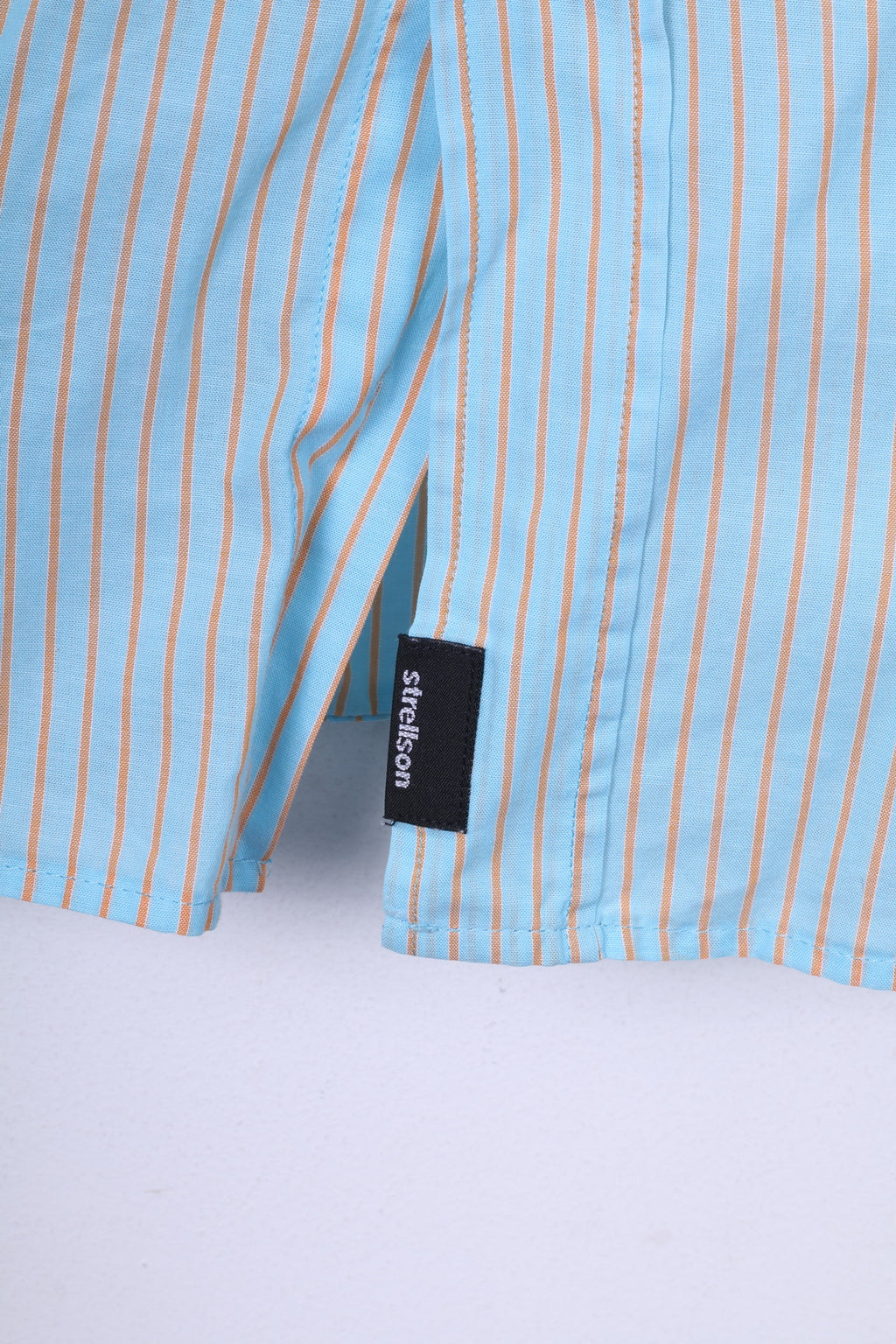 Strellson Chemise décontractée pour homme L 40 15,5 en coton rayé bleu à manches courtes