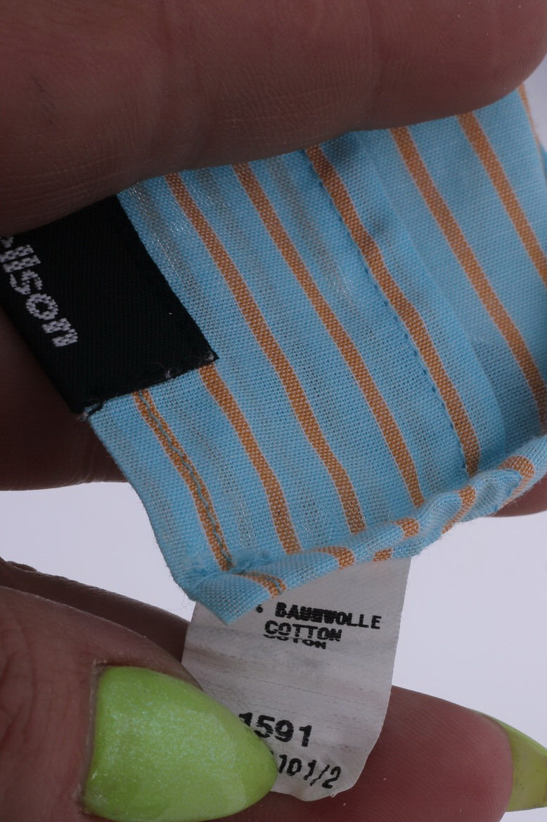 Strellson Chemise décontractée pour homme L 40 15,5 en coton rayé bleu à manches courtes