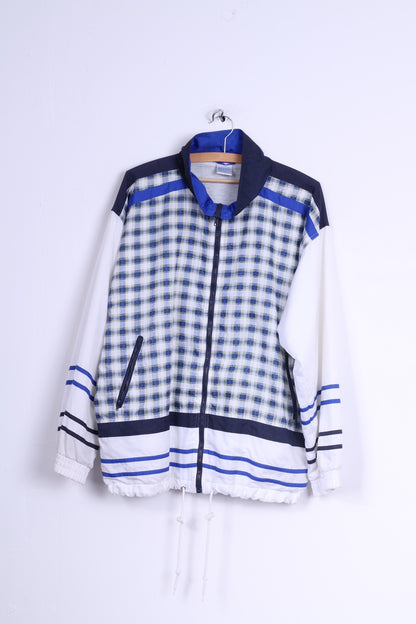 Etirel Mens L Track Top Jacket Blue Checkered Zip Up Sport Lightweight Sportswear