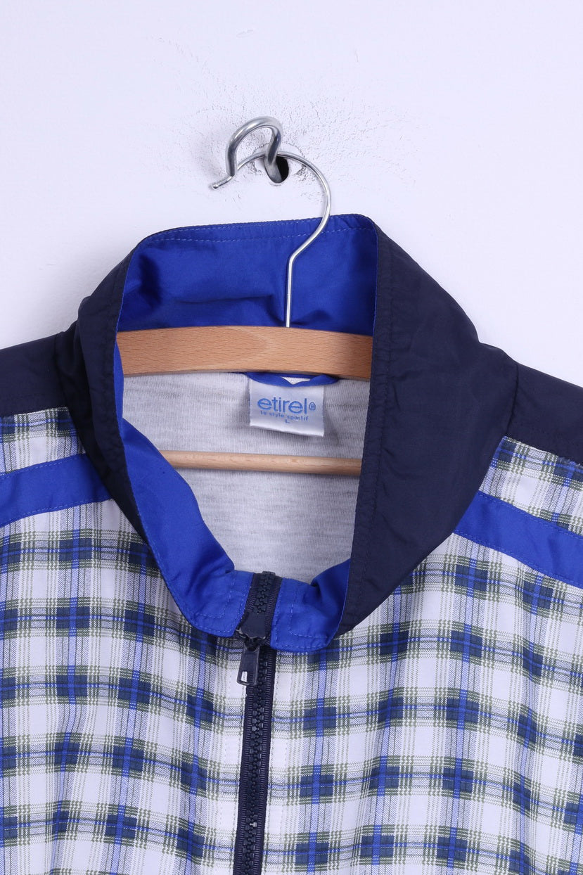 Etirel Veste de survêtement L pour homme Bleu à carreaux avec fermeture éclair Sport léger