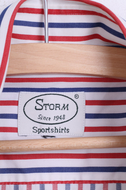 STORM Mens L Casual Shirt Striped White Cotton Button Down Collar
