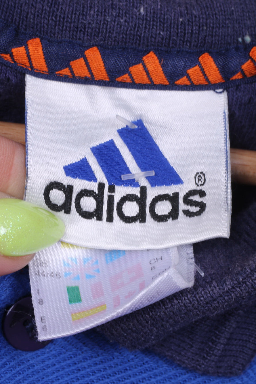 Polo Adidas da uomo L, vintage estivo, in cotone a righe blu navy, a righe