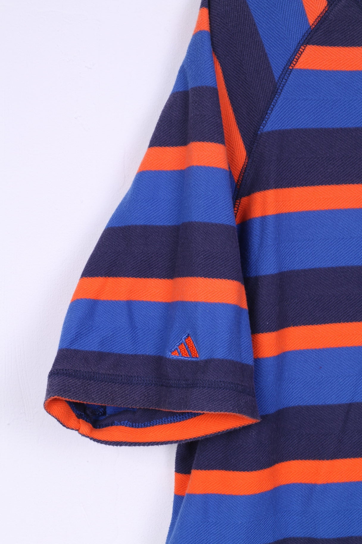 Adidas Homme L Polo Bleu Marine Rayé Coton Manches Courtes Été Vintage