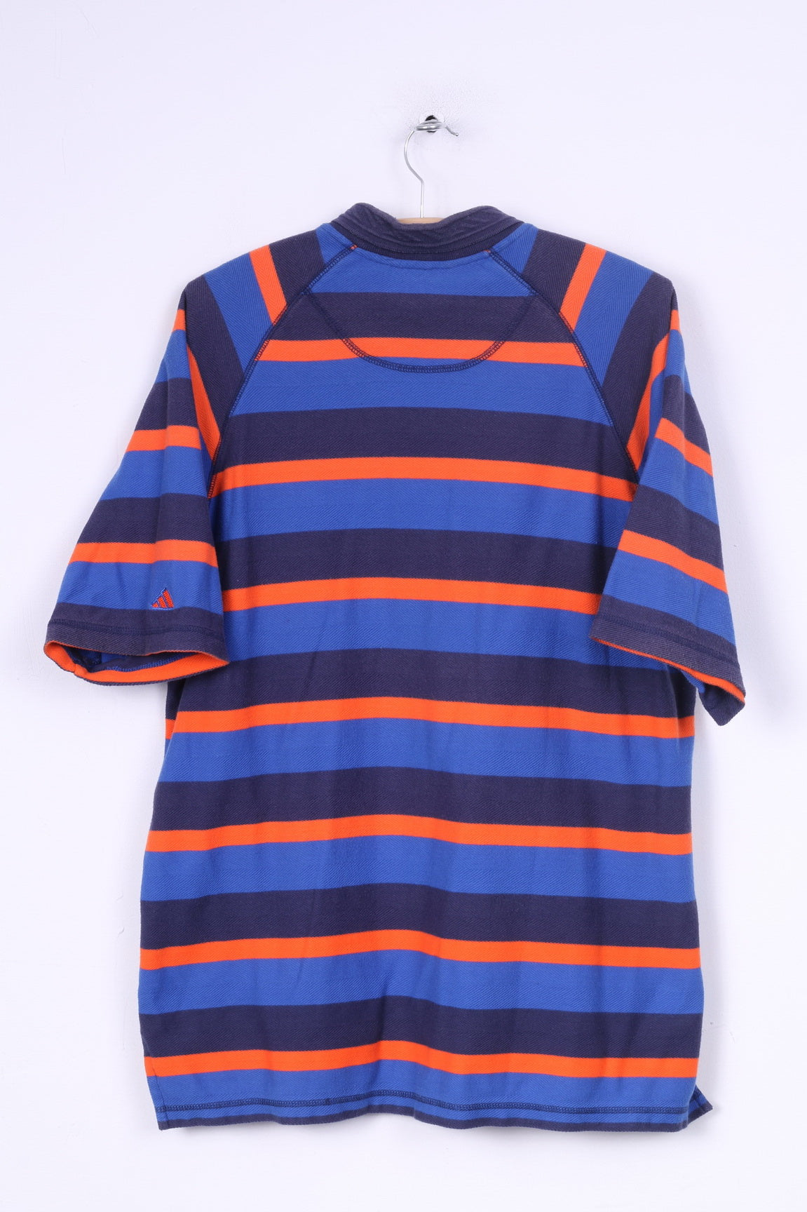 Polo Adidas da uomo L, vintage estivo, in cotone a righe blu navy, a righe