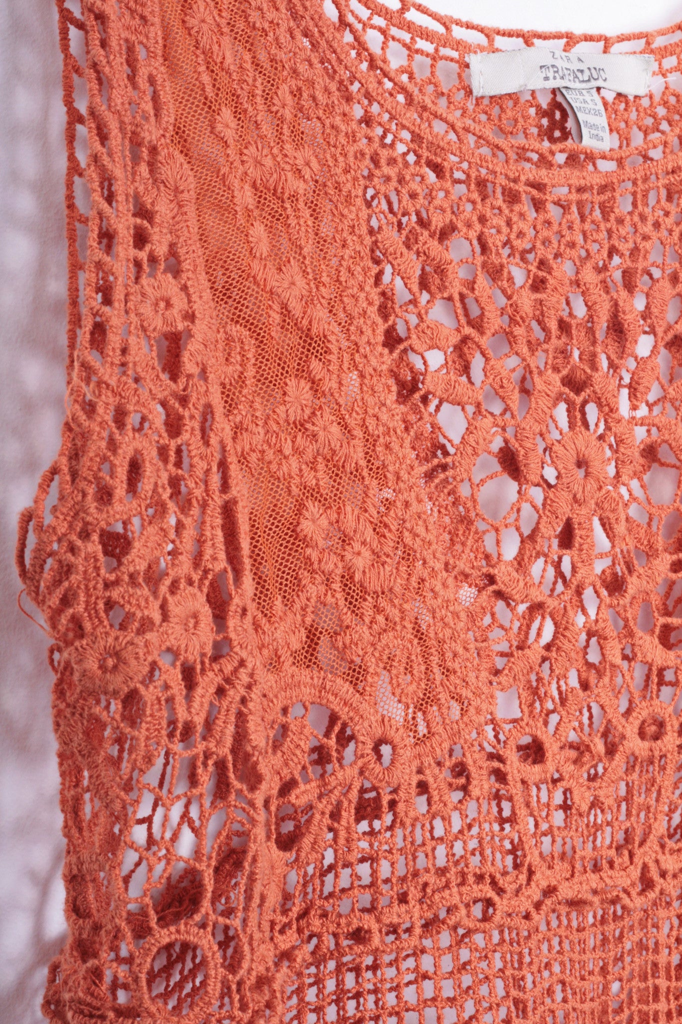 Zara Trafaluc Womens S Vest Lace Festival Orange Cotton - RetrospectClothes