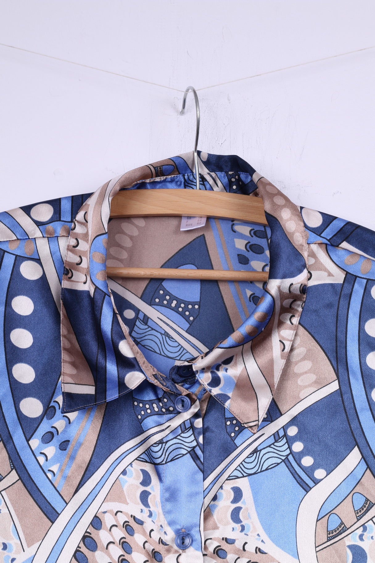 Camicia casual da donna 26 3XL vintage a maniche corte con stampa astratta blu brillante 