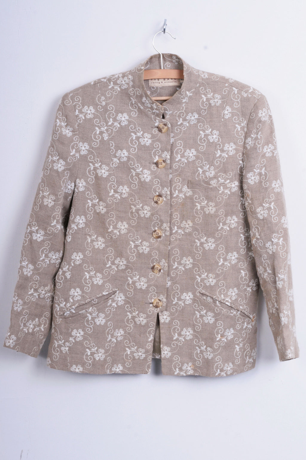 The Barn Womens 40 M/L Blazer Beige Embroidered Flores Linen - RetrospectClothes