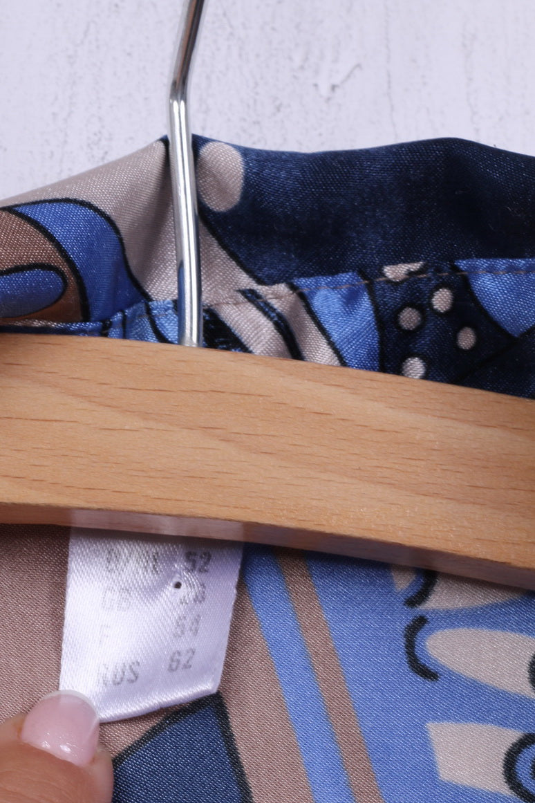 Camicia casual da donna 26 3XL vintage a maniche corte con stampa astratta blu brillante 