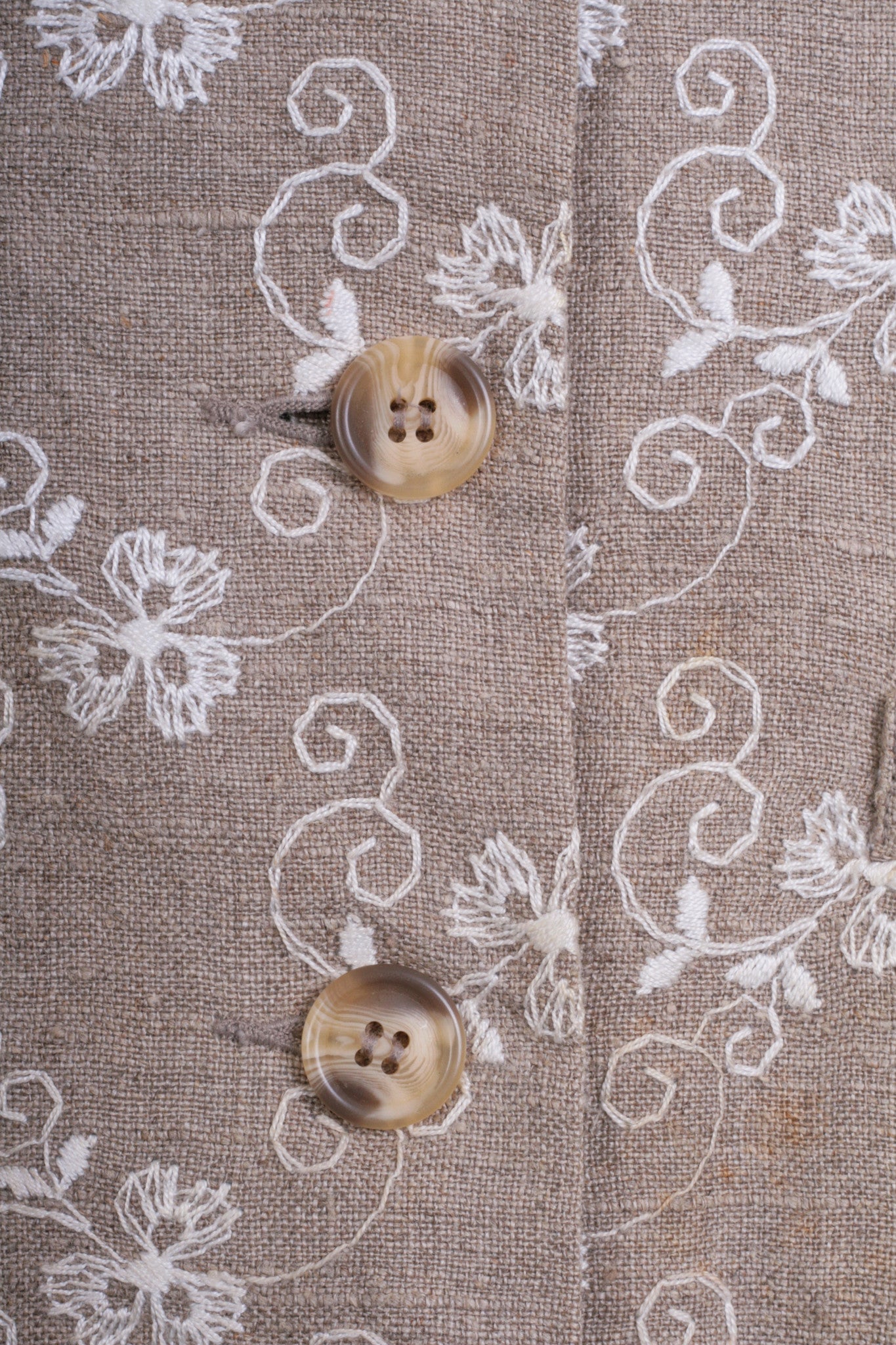 The Barn Womens 40 M/L Blazer Beige Embroidered Flores Linen - RetrospectClothes