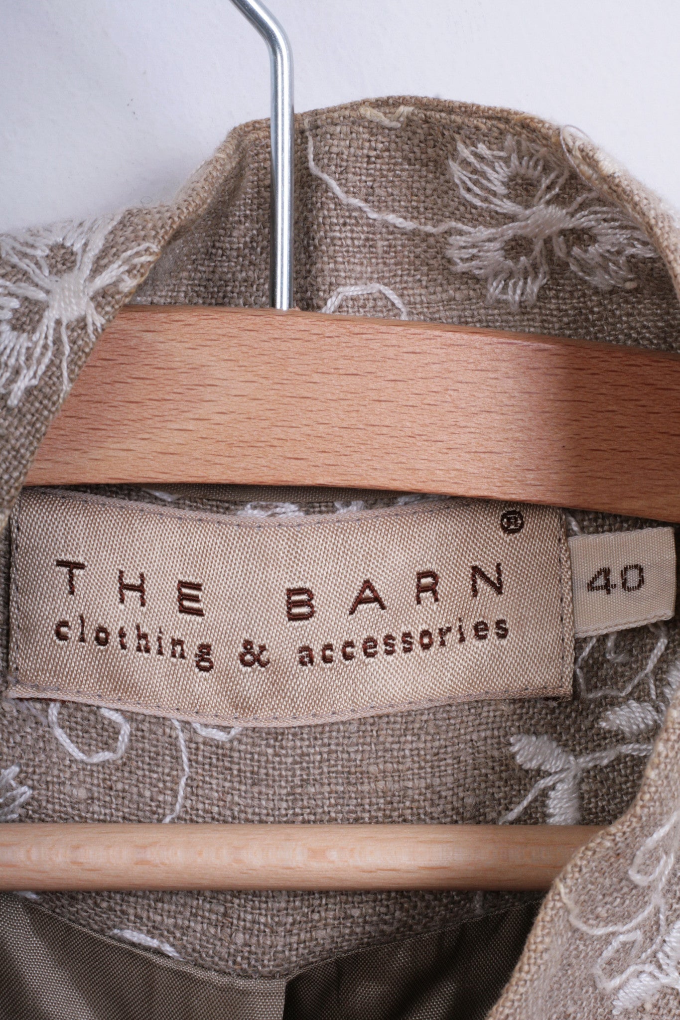 The Barn Womens 40 M/L Blazer Beige Embroidered Flores Linen - RetrospectClothes