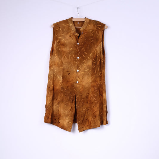 Camicia tunica vintage da donna 40/42 M collo alto con bottoni dettagliati senape 