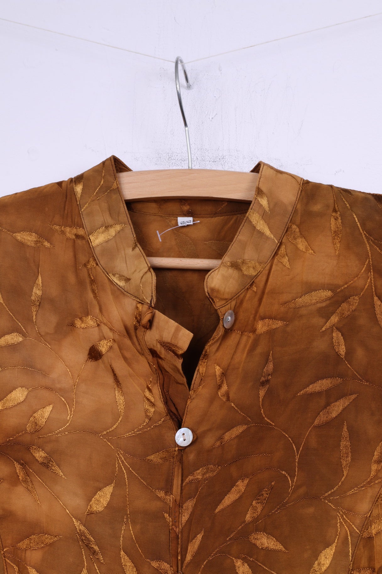 Vintage Women 40/42 M Tunic Shirt Stand-Up Collar Detailed Buttons Mustard