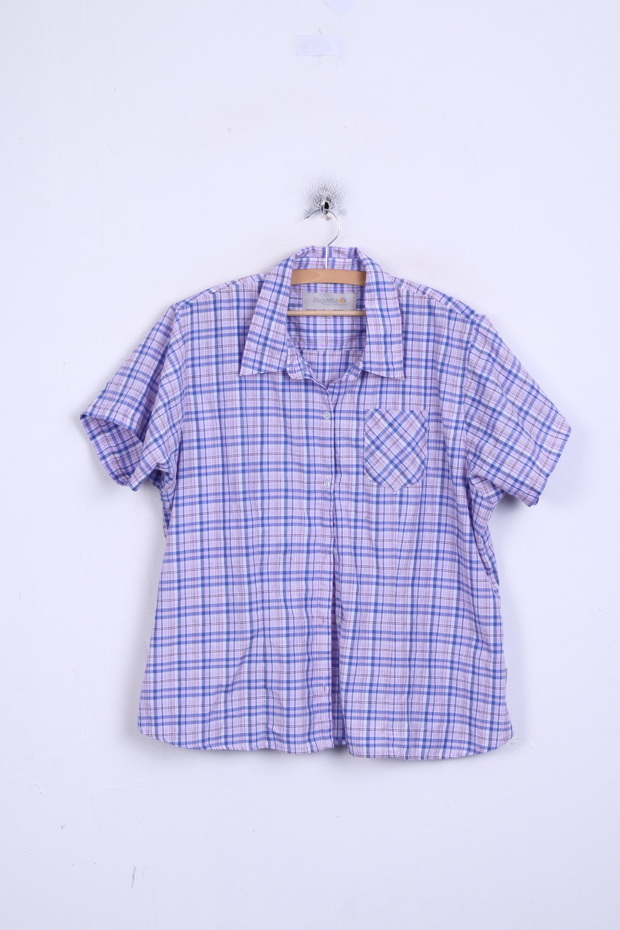 Regatta Womens 22 3XL Casual Shirt Check Purple Cotton Short Sleeve
