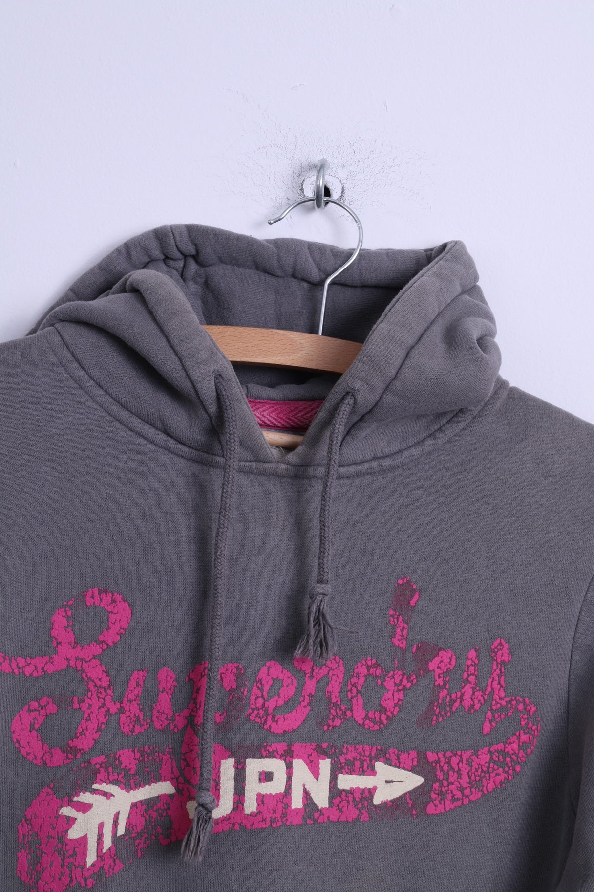 Felpa da donna M Superdry Felpa con cappuccio con tasca a marsupio in cotone grigio