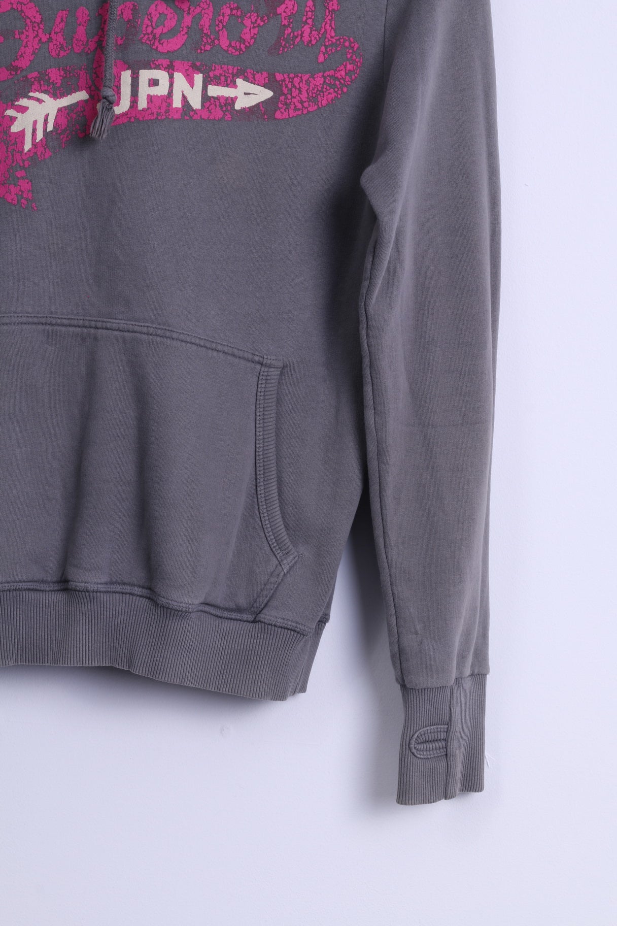 Felpa da donna M Superdry Felpa con cappuccio con tasca a marsupio in cotone grigio