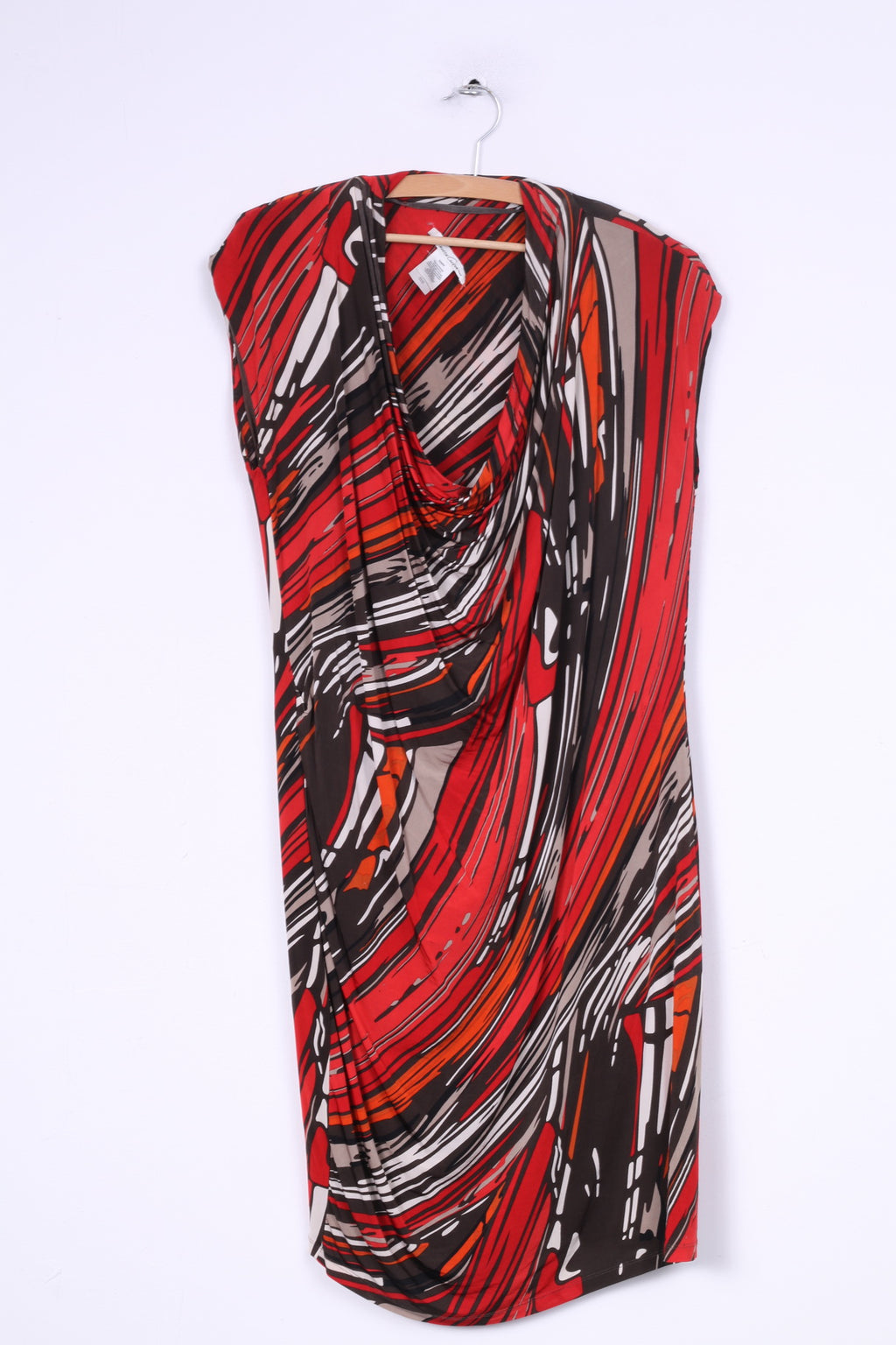 Kenneth Cole Womens M Dress Red Brown printed Fitted Stretch