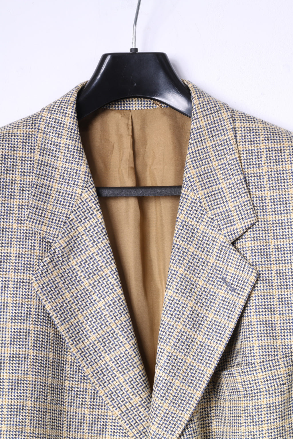 WOHRL Mens 27 XL Blazer Mustard Houndstooth Wool Silk Blend Economy Class Jacket