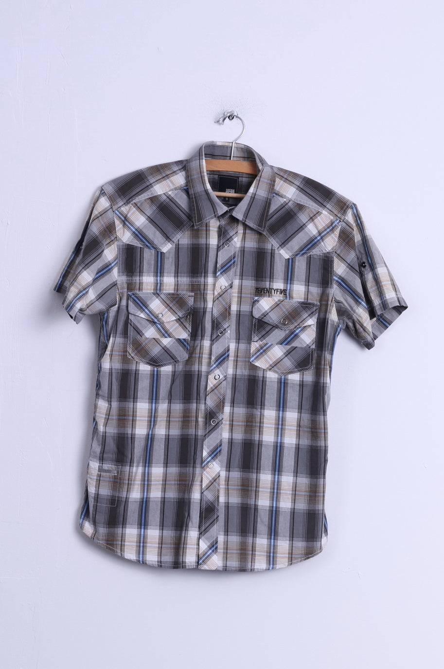 Jack & Jones Mens M (S) Casual Shirt Cotton Brown Checkered Terry Style
