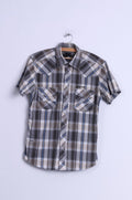 Jack &amp; Jones Camicia casual da uomo M (S) in cotone marrone a quadretti stile spugna