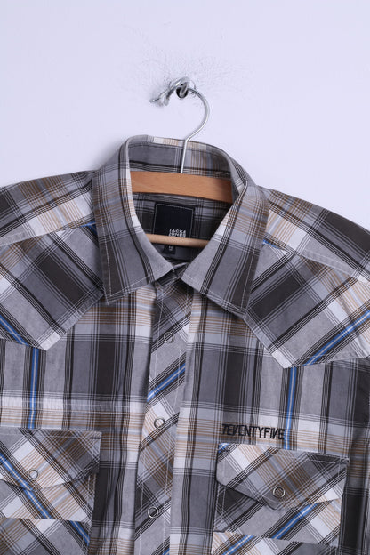 Jack & Jones Mens M (S) Casual Shirt Cotton Brown Checkered Terry Style