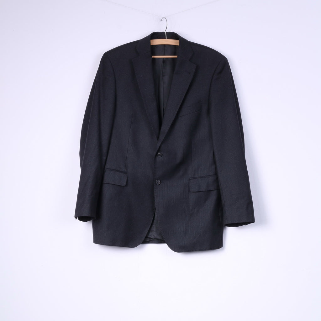 Schirling Men 48 38 Suit Black 100% Wool Vintage Blazer Trousers Striped