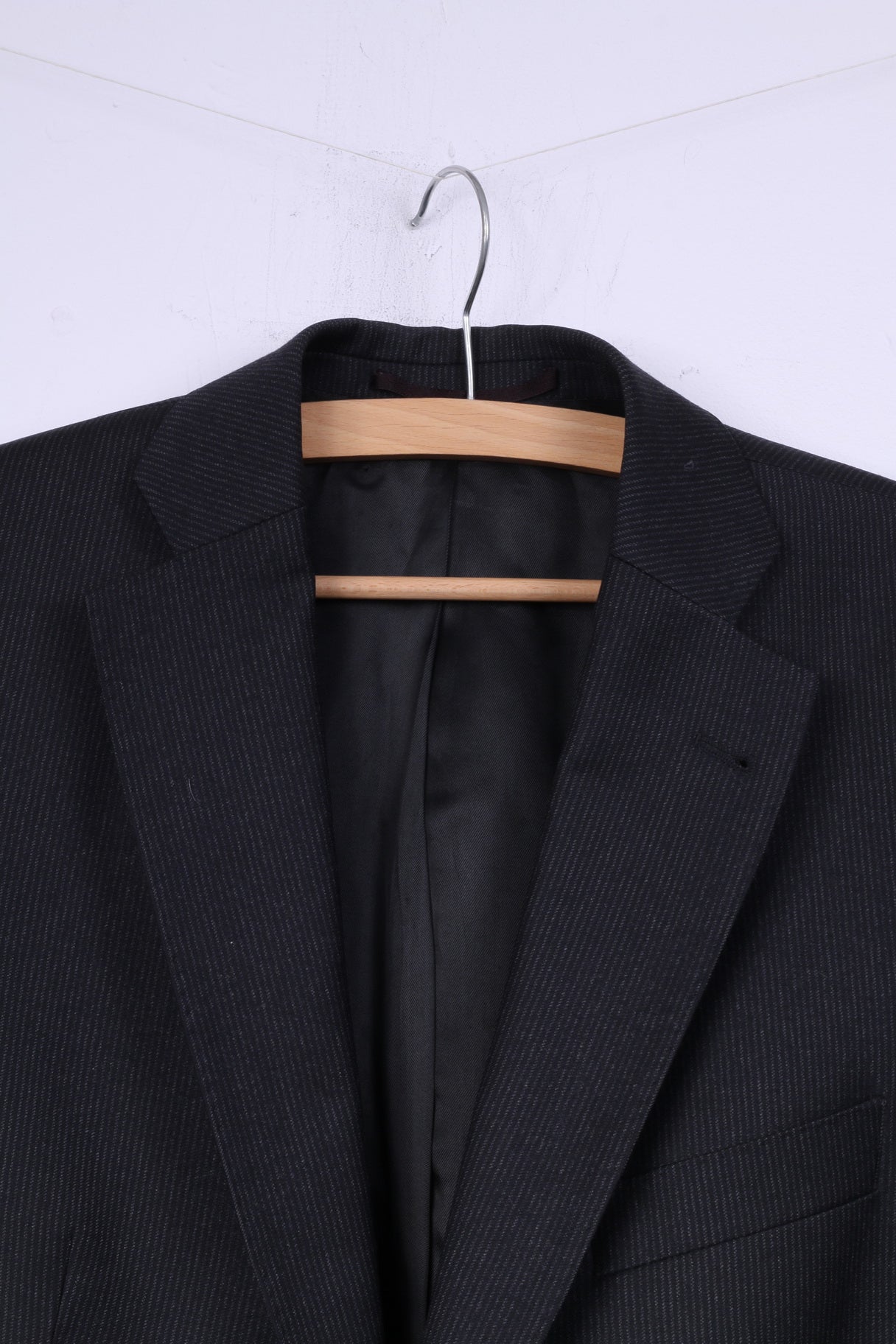 Schirling Men 48 38 Suit Black 100% Wool Vintage Blazer Trousers Striped