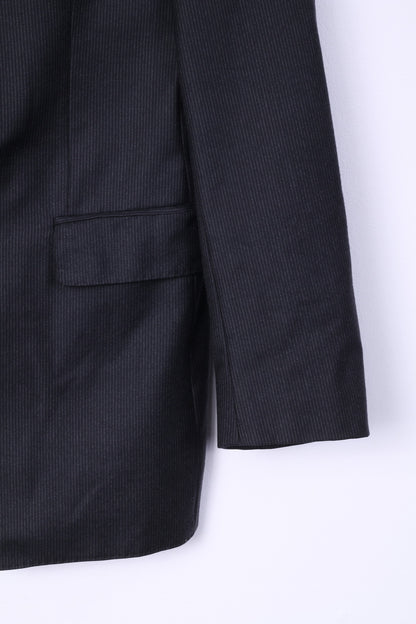 Schirling Men 48 38 Suit Black 100% Wool Vintage Blazer Trousers Striped