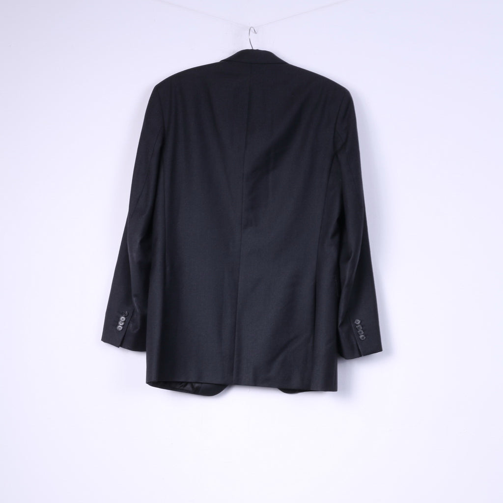 Schirling Men 48 38 Suit Black 100% Wool Vintage Blazer Trousers Striped