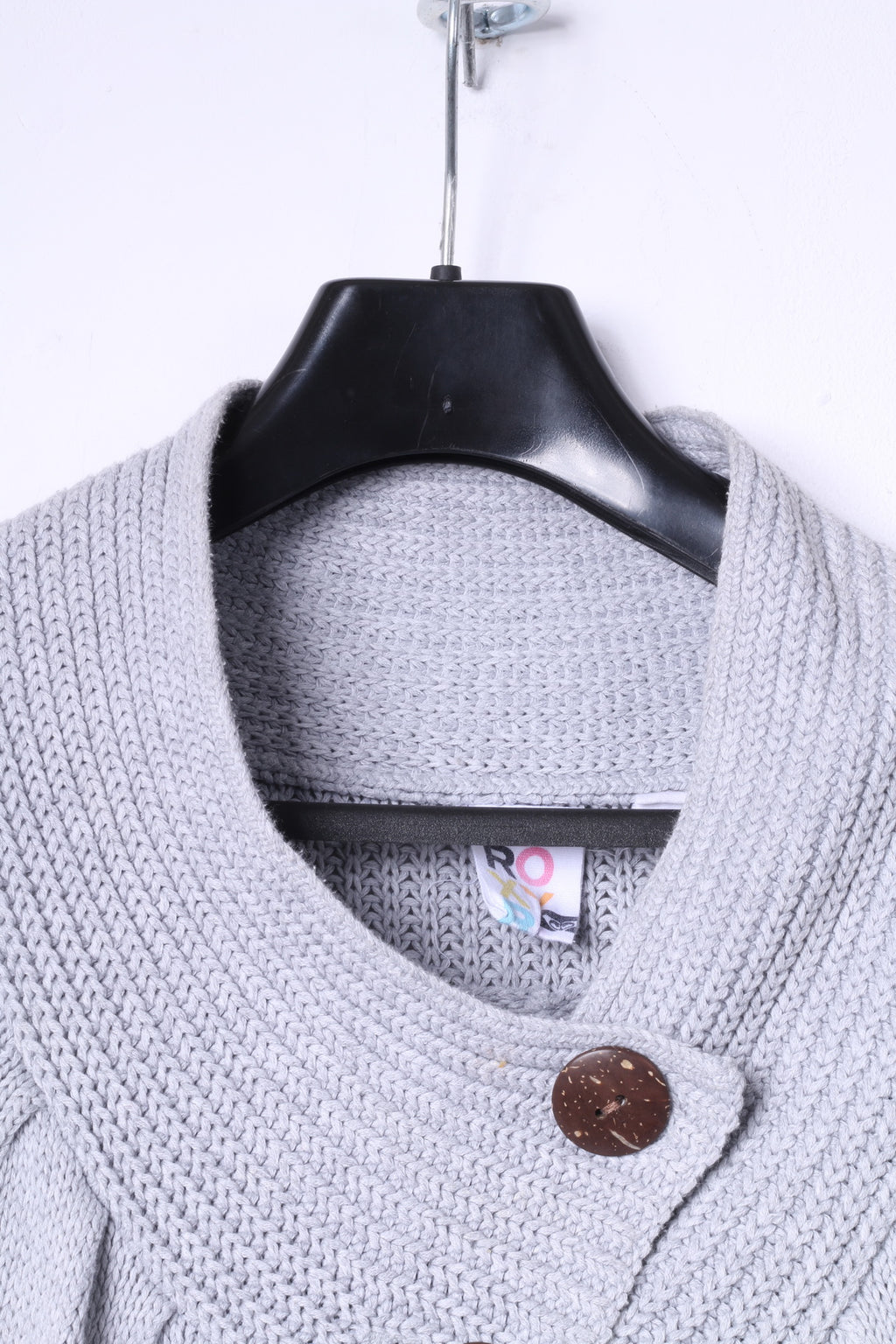 ROXY Femme XL Pull Gris Coton Deux Boutons Cardigan Manches Courtes Haut
