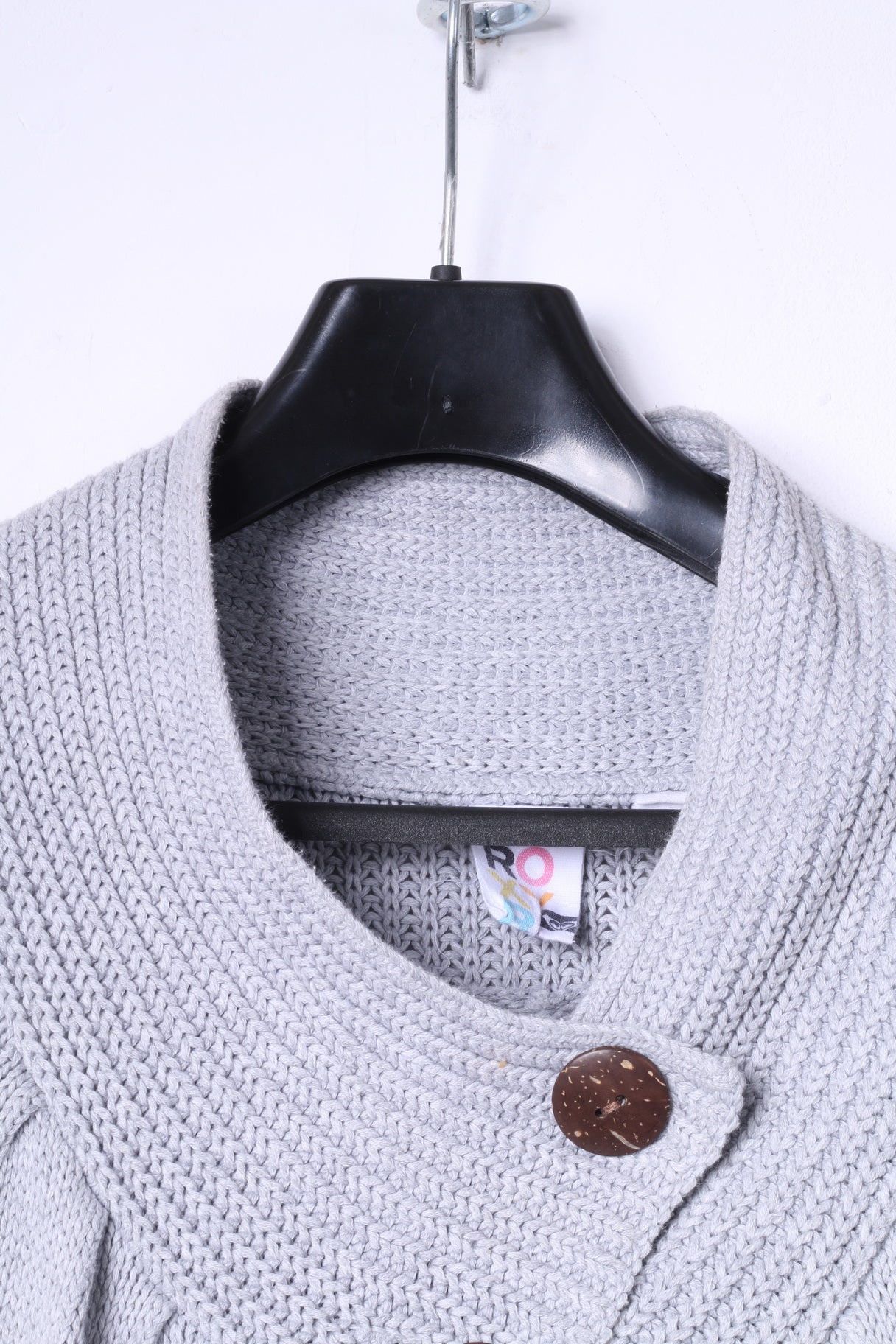 ROXY Femme XL Pull Gris Coton Deux Boutons Cardigan Manches Courtes Haut