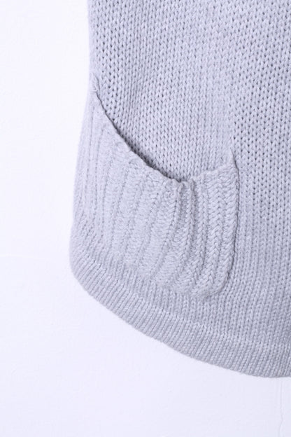 ROXY Women XL Jumper Grey Cotton Two Buttons Cardigan Short Sleeve Top